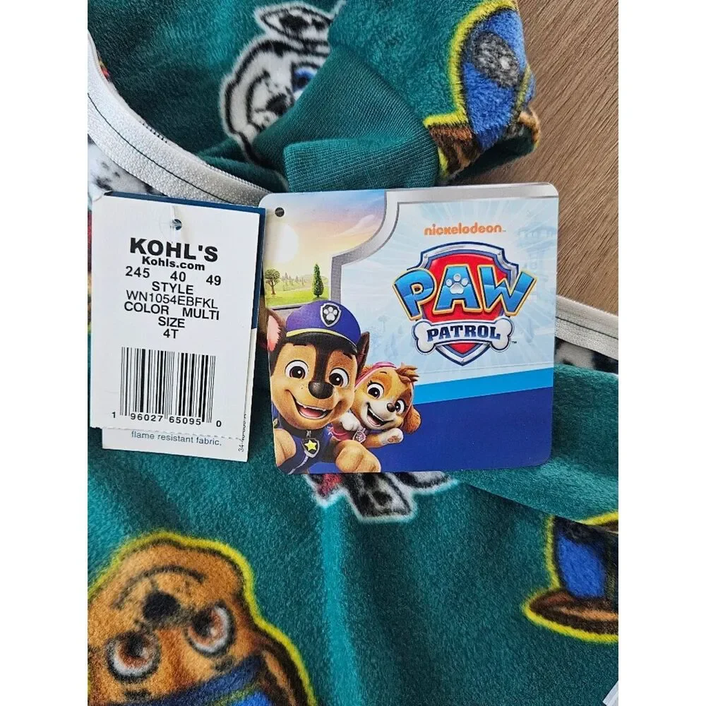 Paw Patrol Teal Kids One-Piece Footed Pajamas Size 4T
